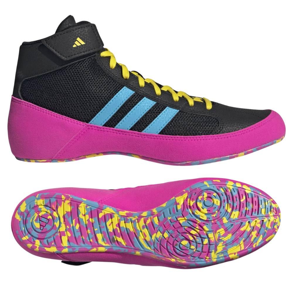 Adidas Kids Havoc Wrestling Boots – Black/Pink/Cyan | Youth Grip