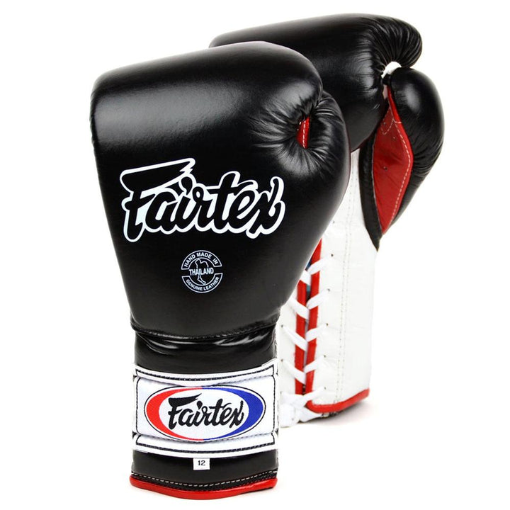 BGL7 Fairtex Mexican Lace-up Boxing Gloves Black-White-Red-Fairtex