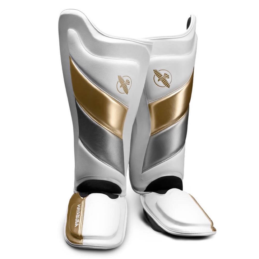 Hayabusa T3 Striking Shin Guards White Gold Fight Equipment UK FEUK