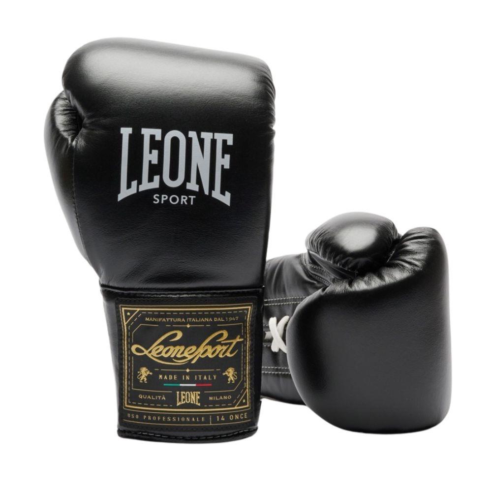 Leone Orlando Classico Lace Boxing Gloves Black Fight Equipment UK FEUK