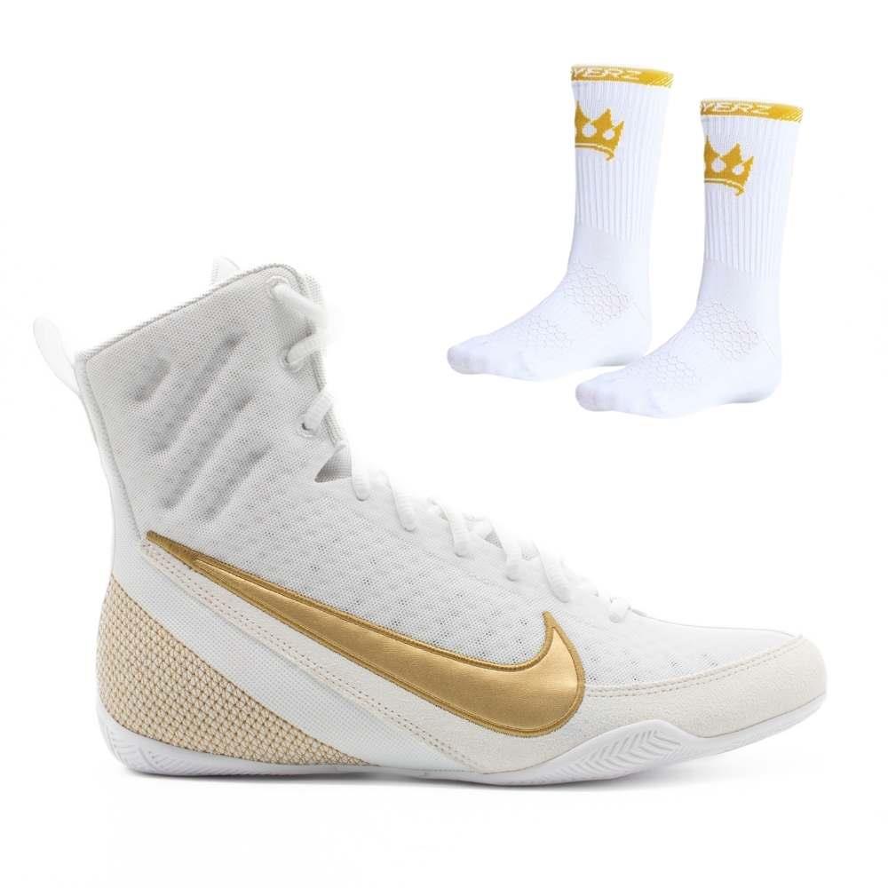 white and gold nike socks