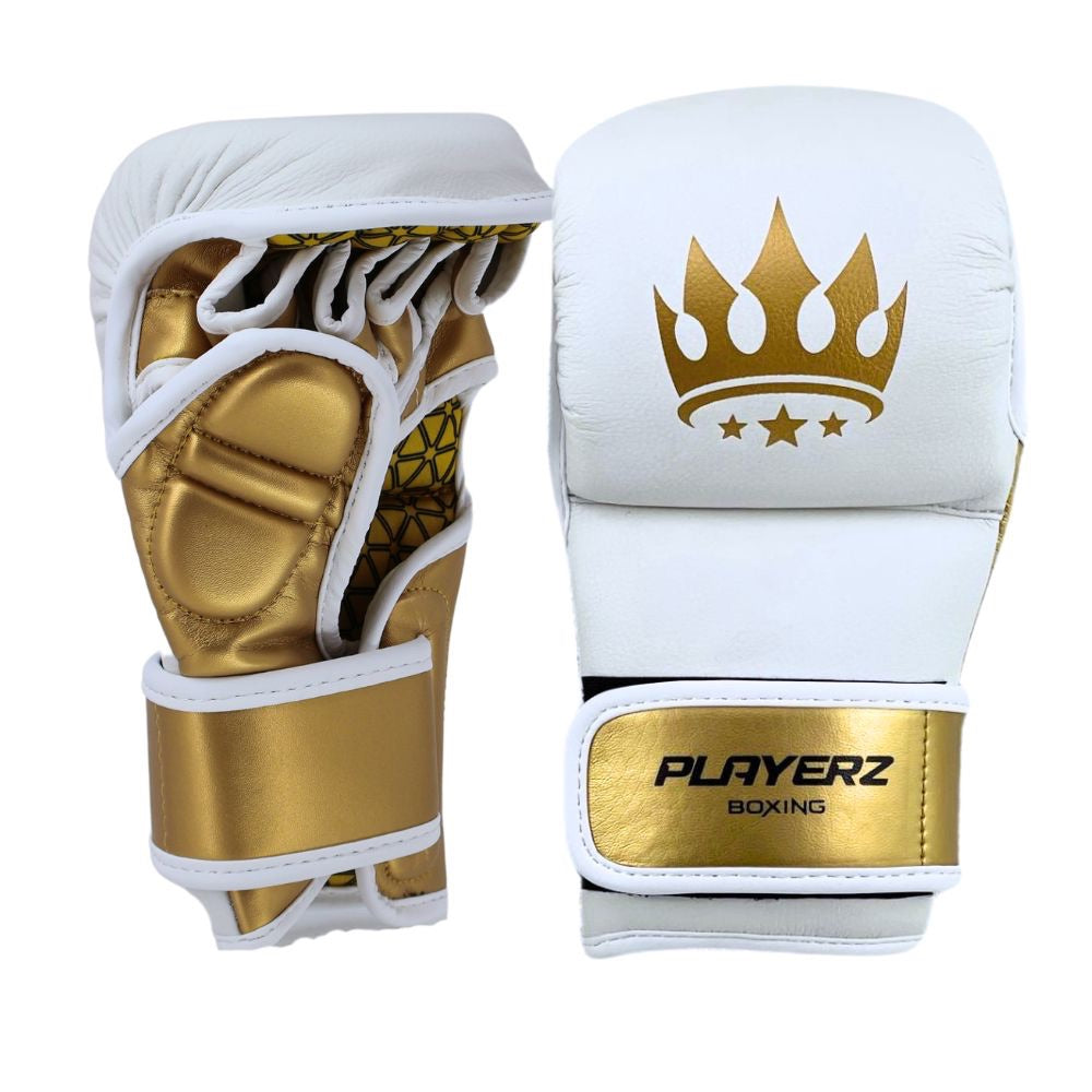 Playerz Power MMA Sparring Gloves - White/Gold | Fight Equipment UK
