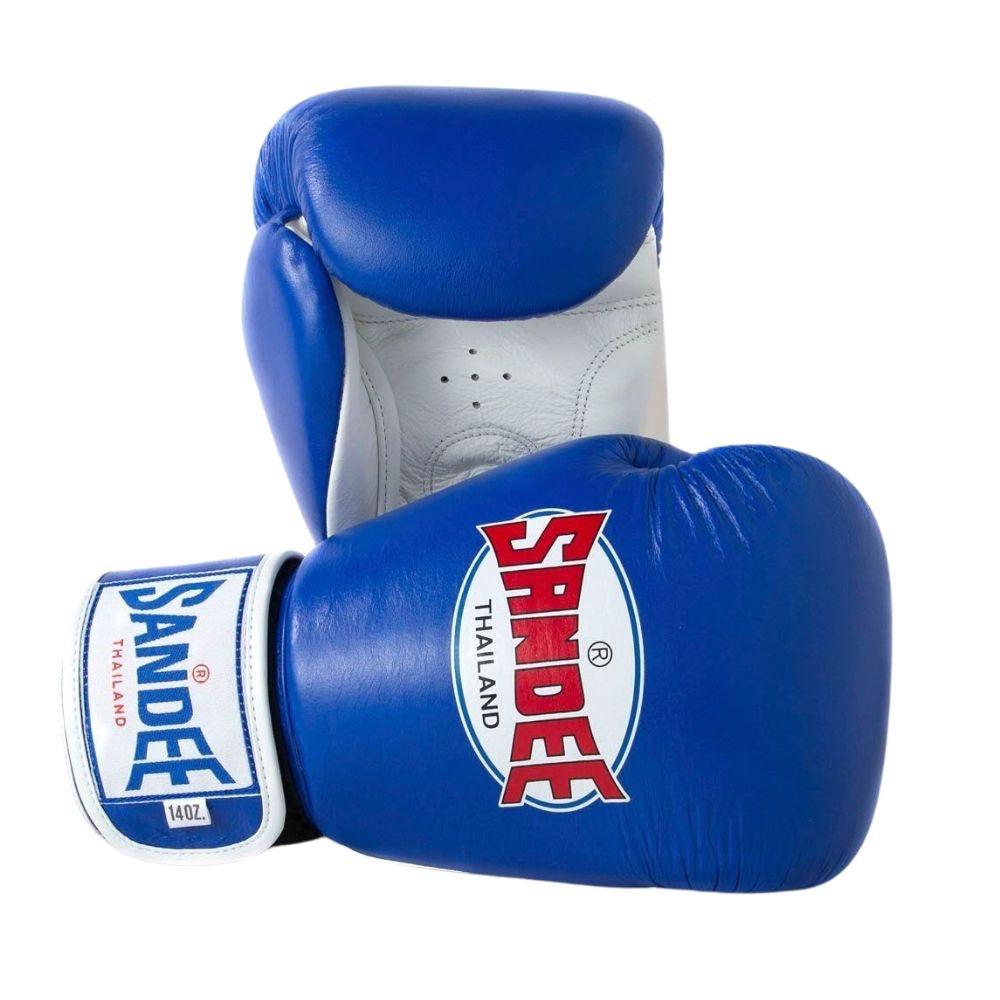 Sandee Authentic Leather Boxing Gloves - Blue/White
