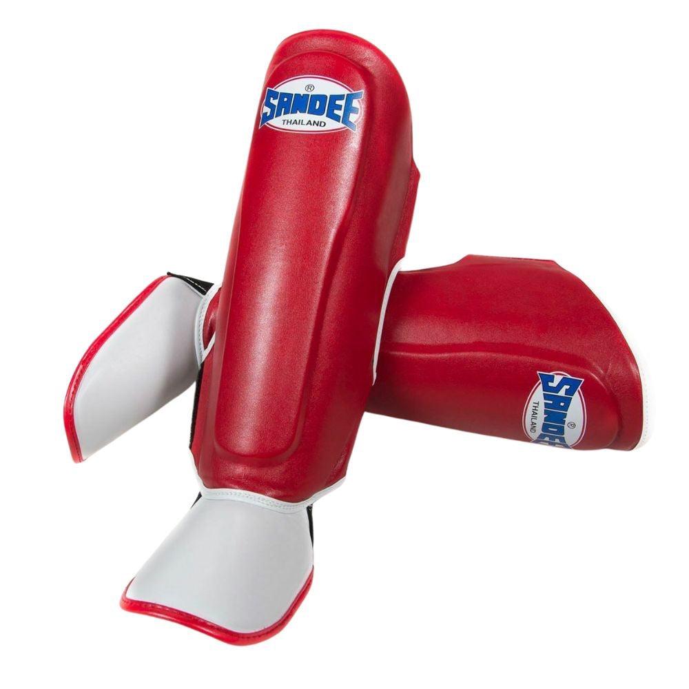 Sandee Kids Muay Thai Shin Guards Red/White Fight Equipment UK
