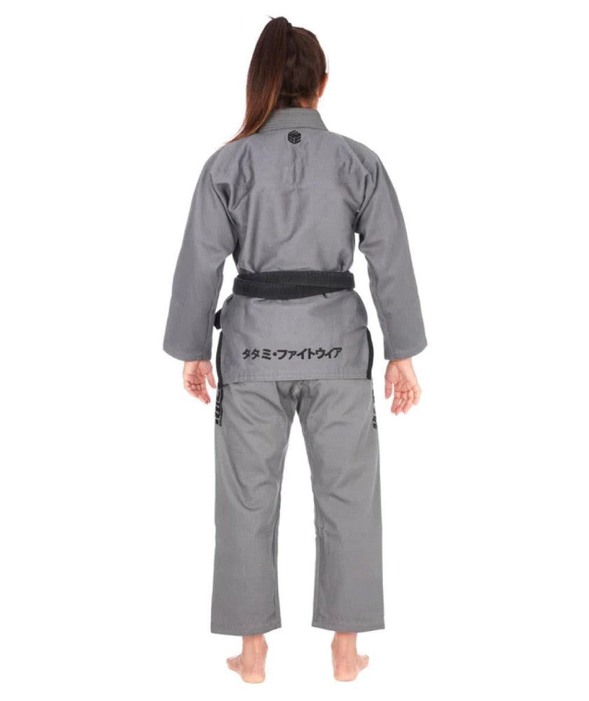 Tatami Black Label Ladies Estilo BJJ Gi - Grey/Black-est-label-blkgry-F1-FEUK