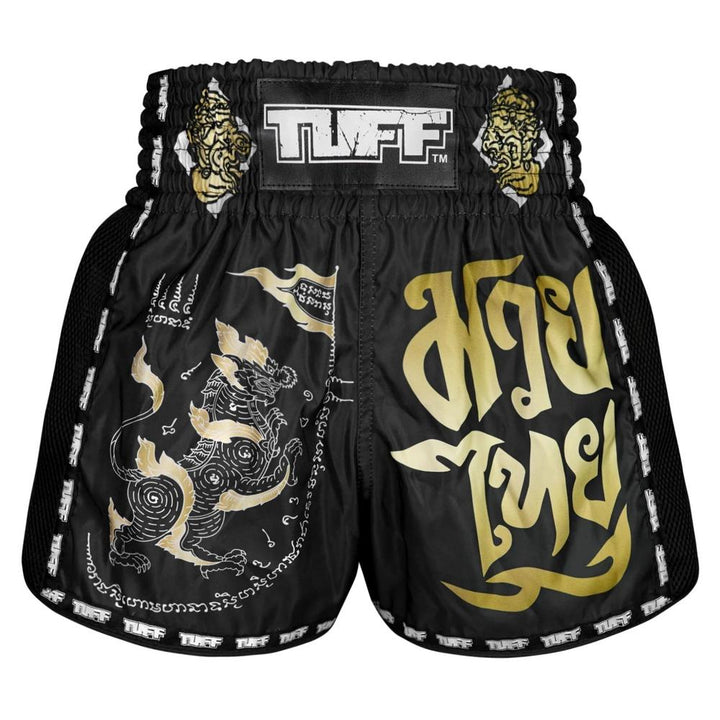 TUFF Retro Muay Thai Shorts - Black Singha Yantra