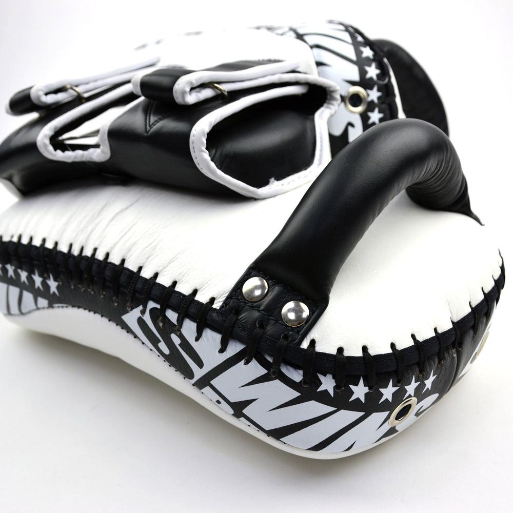 KPL12 Twins Deluxe Curved Leather Kick Pads White-Black-Twins Special