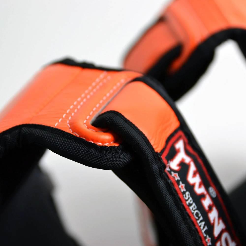 Twins Double Padded Leather Shin Guards - Orange-Twins