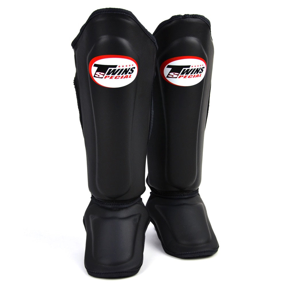 Twins Double Padded Shin Guards Black Fight Equipment UK - Main Image