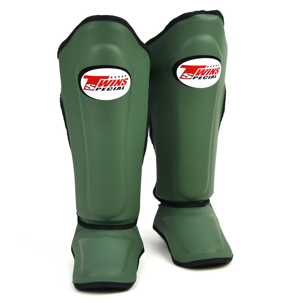 Twins Double Padded Shin Guards - Olive Green-Twins