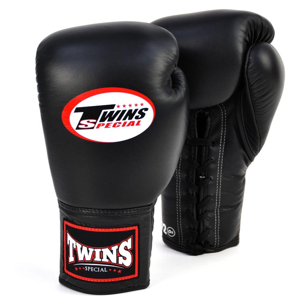 Twins Lace Up Boxing Gloves Black Fight Equipment UK