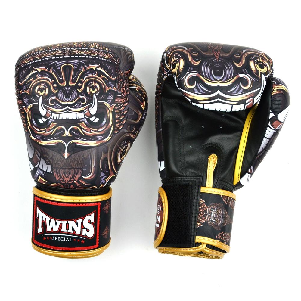 Twins Yakthai Boxing Gloves Black/Gold Fight Equipment UK