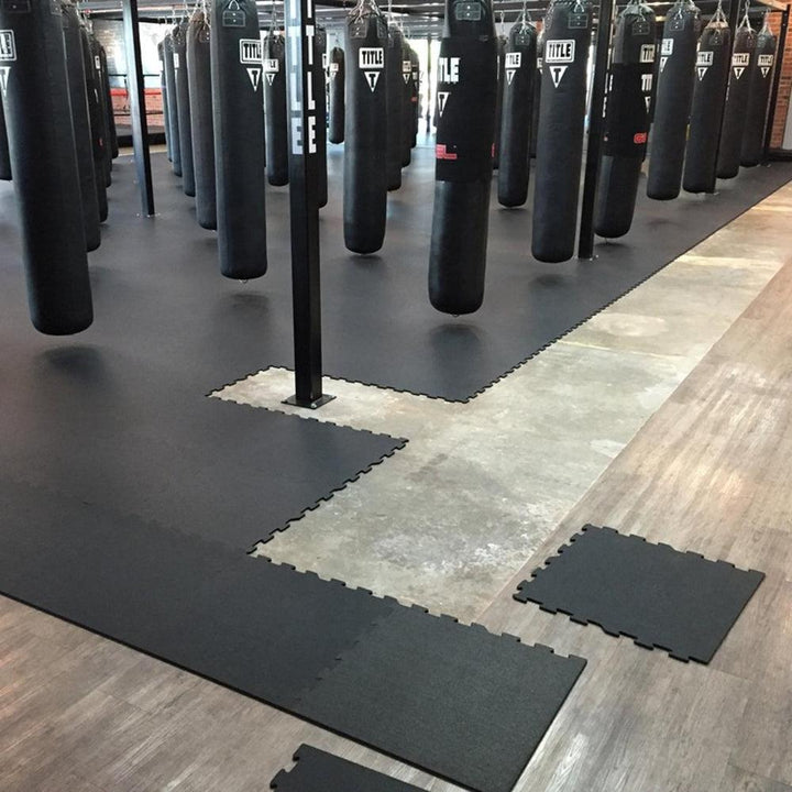 10mm Black Interlocking Floor Jigsaw Mats-Sprung Gym Flooring