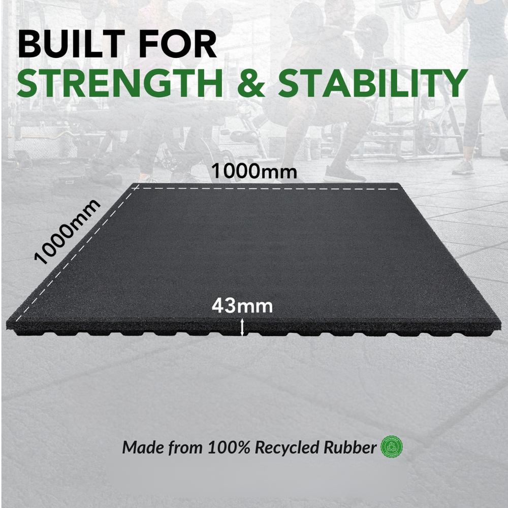 43mm PRO Anti-Shock Rubber Gym Flooring Tile-Sprung Gym Flooring