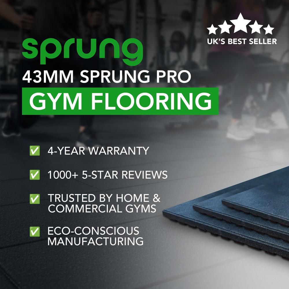 43mm PRO Anti-Shock Rubber Gym Flooring Tile-Sprung Gym Flooring