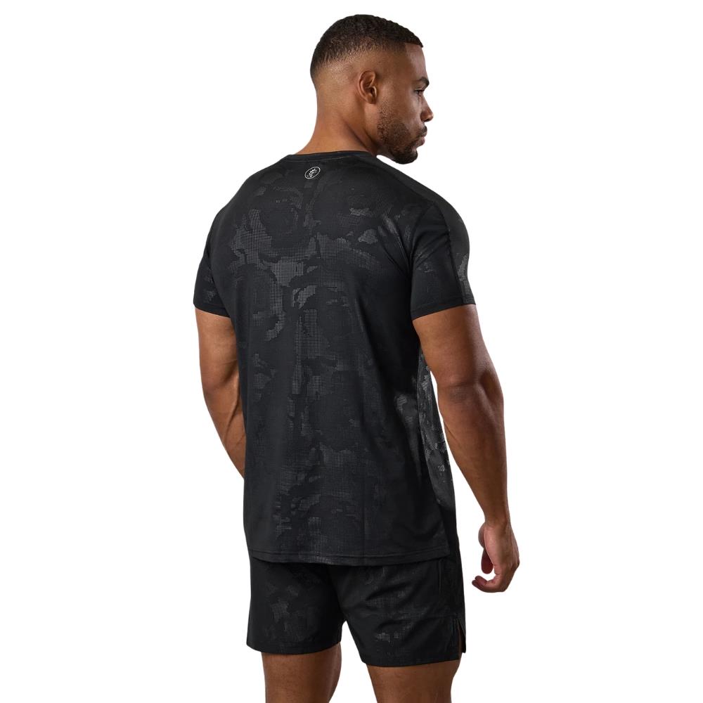 Gym King Debossed Camo Short Sleeve T-Shirt - Black-Fight Equipment UK