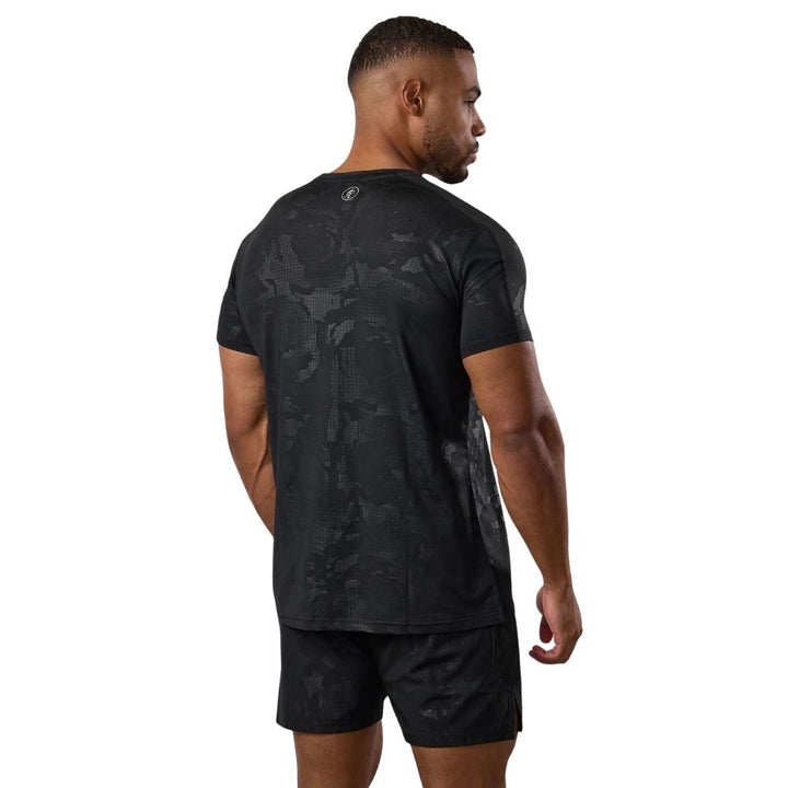 Gym King Debossed Camo Short Sleeve T-Shirt - Black-Fight Equipment UK