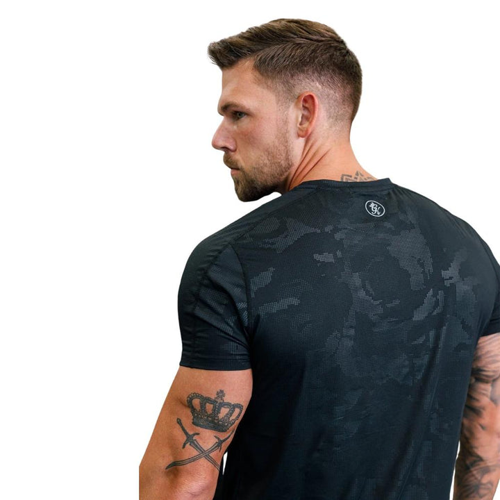 Gym King Debossed Camo Short Sleeve T-Shirt - Black-Fight Equipment UK