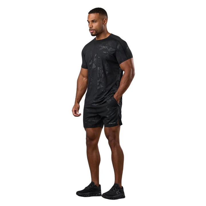 Gym King Debossed Camo Short Sleeve T-Shirt - Black-Fight Equipment UK