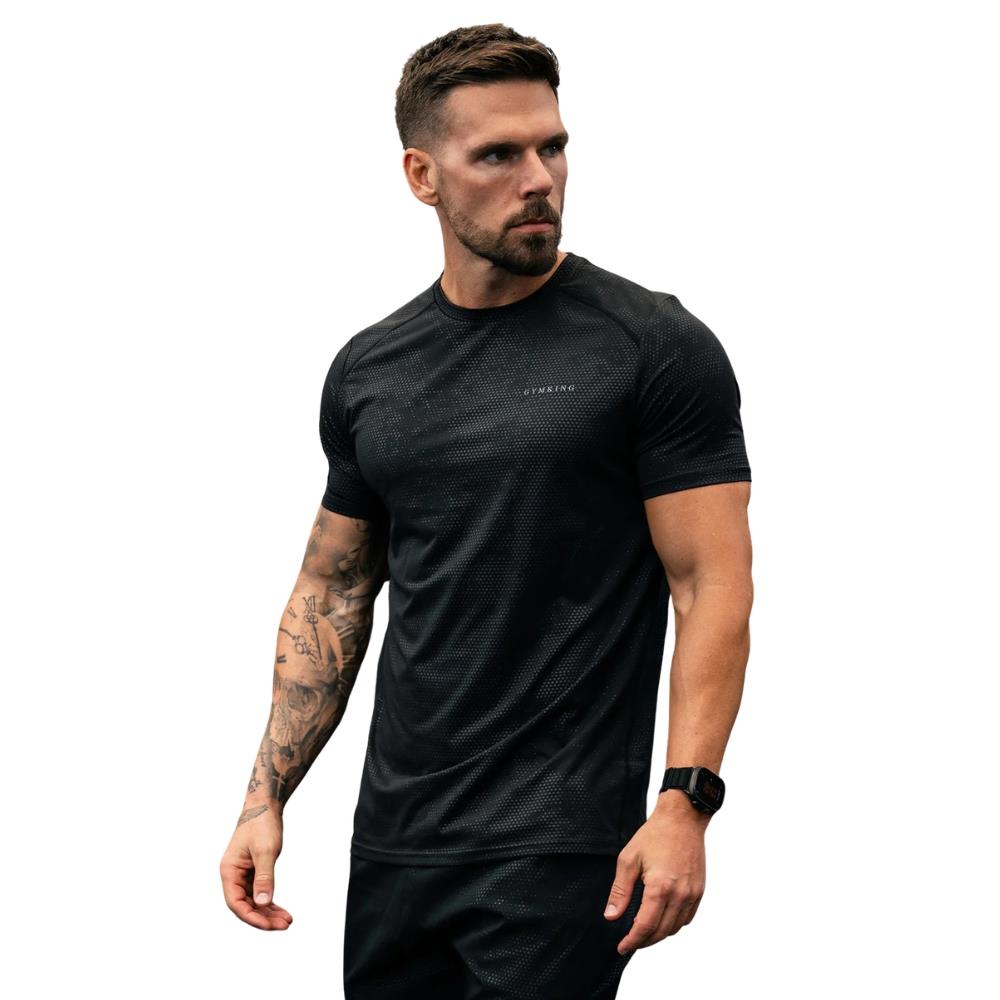Gym King Debossed Pixel T-Shirt - Black-Gym King