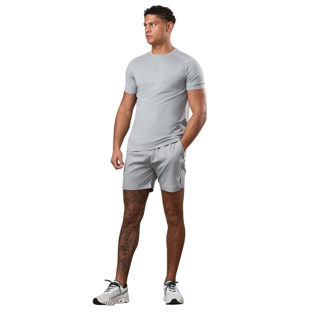 Gym King Debossed Pixel T-Shirt - Grey-Gym King