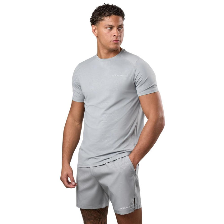 Gym King Debossed Pixel T-Shirt - Grey-Gym King