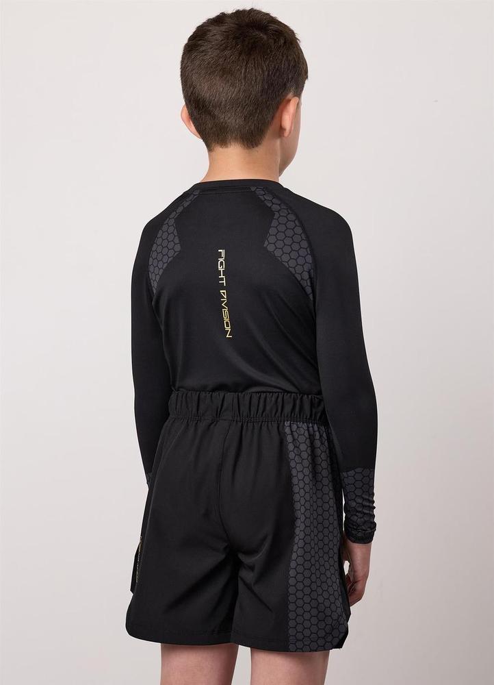 Gym King Fight Division Combat Long Sleeve Kids Rash Guard - Black-Gym King