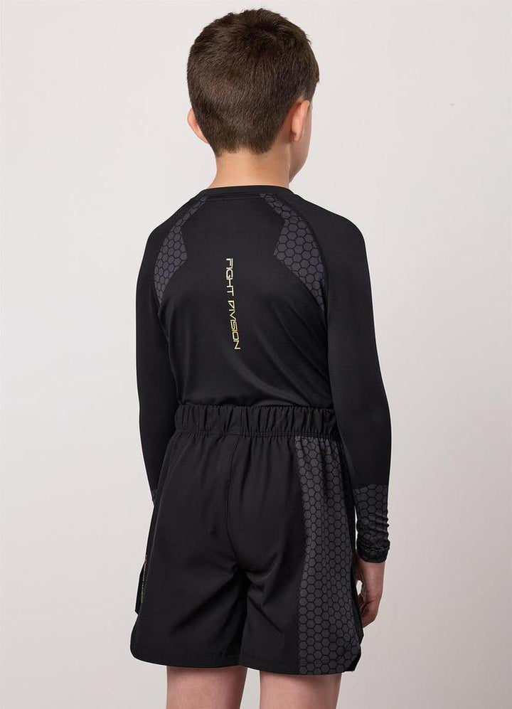 Gym King Fight Division Combat Long Sleeve Kids Rash Guard - Black-Gym King