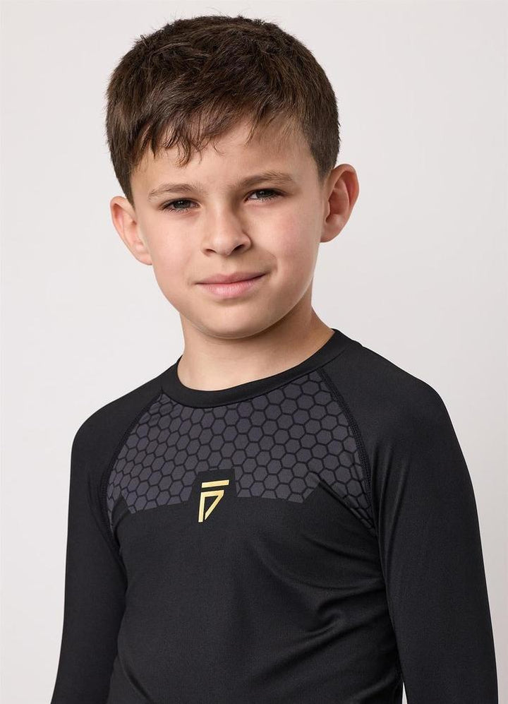 Gym King Fight Division Combat Long Sleeve Kids Rash Guard - Black-Gym King