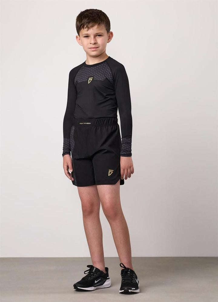 Gym King Fight Division Combat Long Sleeve Kids Rash Guard - Black-Gym King