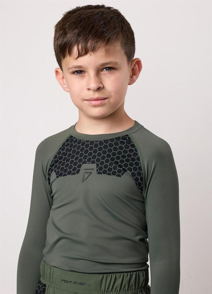 Gym King Fight Division Combat Long Sleeve Kids Rash Guard - Deep Olive-Gym King