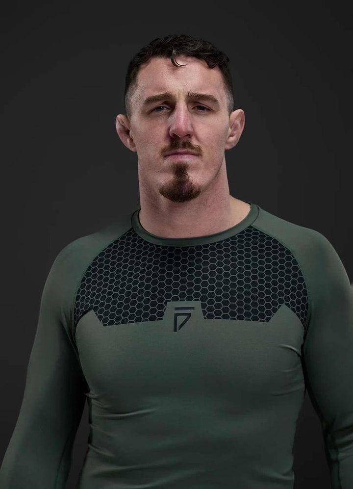 Gym King Fight Division Combat Long Sleeve Rash Guard - Deep Olive-Gym King