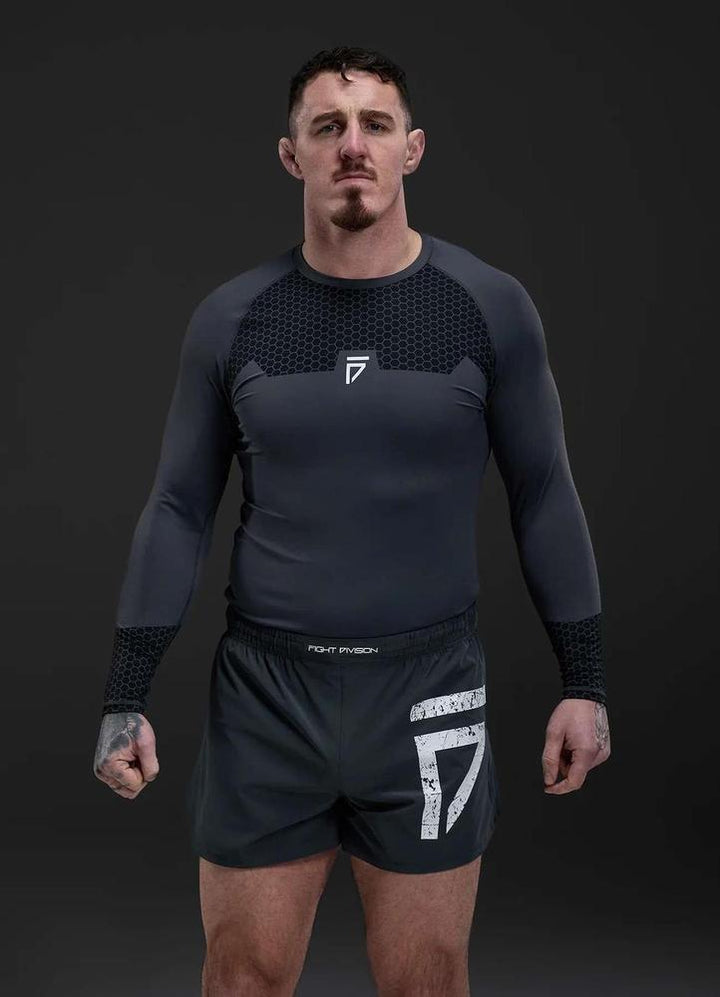 Gym King Fight Division Combat Long Sleeve Rash Guard - Graphite-Gym King