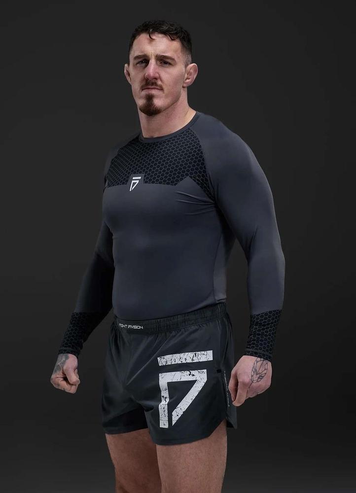Gym King Fight Division Combat Long Sleeve Rash Guard - Graphite-Gym King
