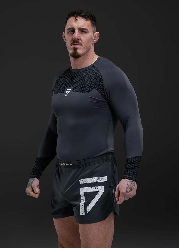 Gym King Fight Division Combat Long Sleeve Rash Guard - Graphite-Gym King