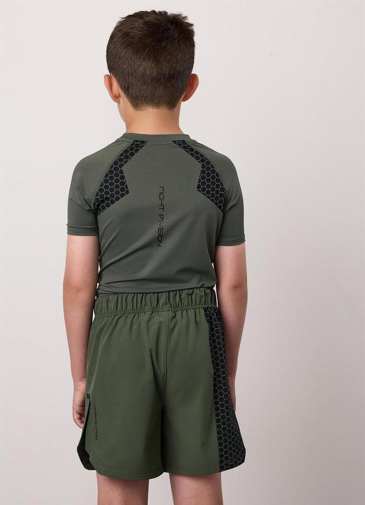 Gym King Fight Division Combat Short Sleeve Kids Rash Guard - Deep Olive-Gym King