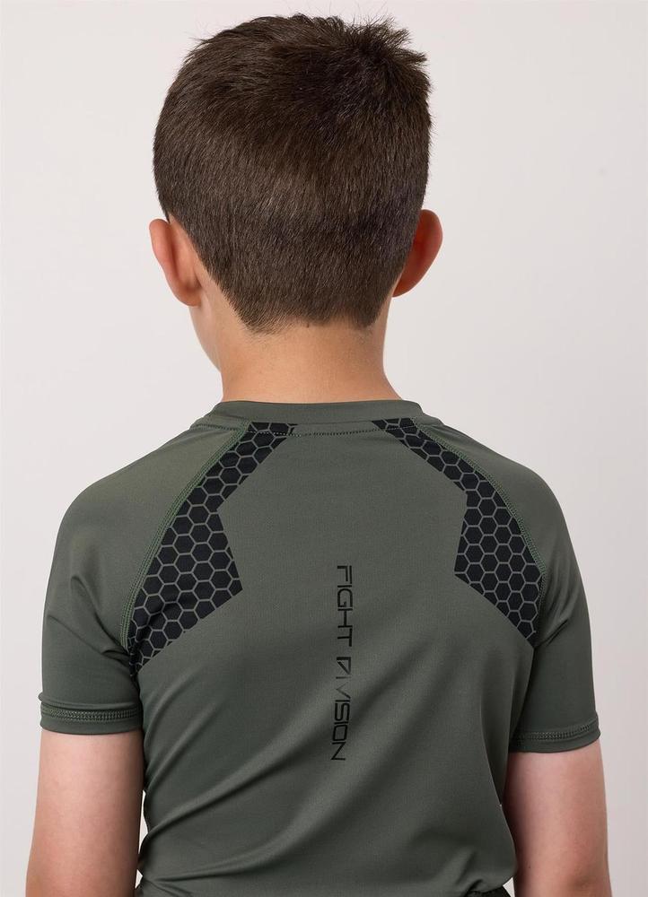 Gym King Fight Division Combat Short Sleeve Kids Rash Guard - Deep Olive-Gym King