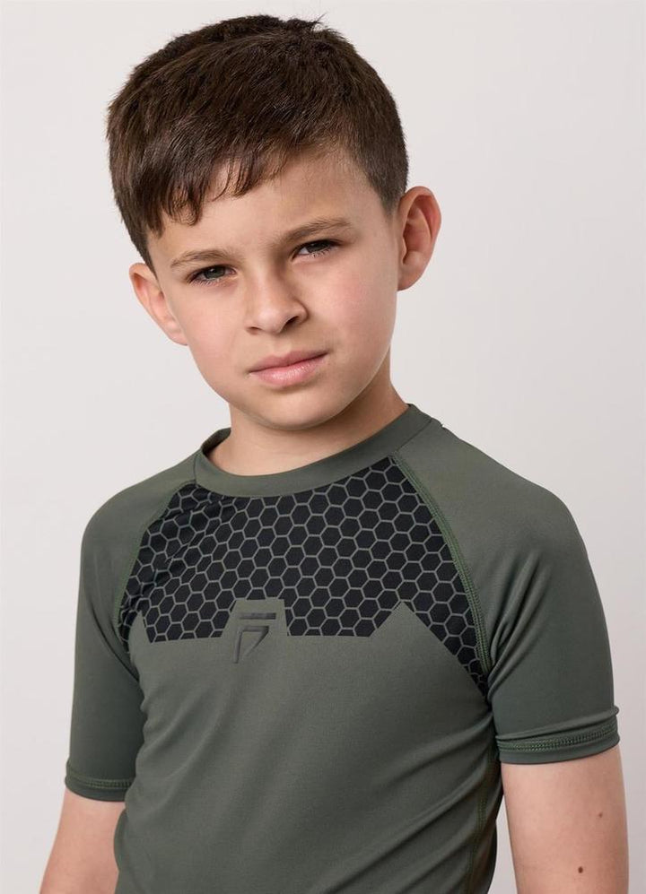 Gym King Fight Division Combat Short Sleeve Kids Rash Guard - Deep Olive-Gym King
