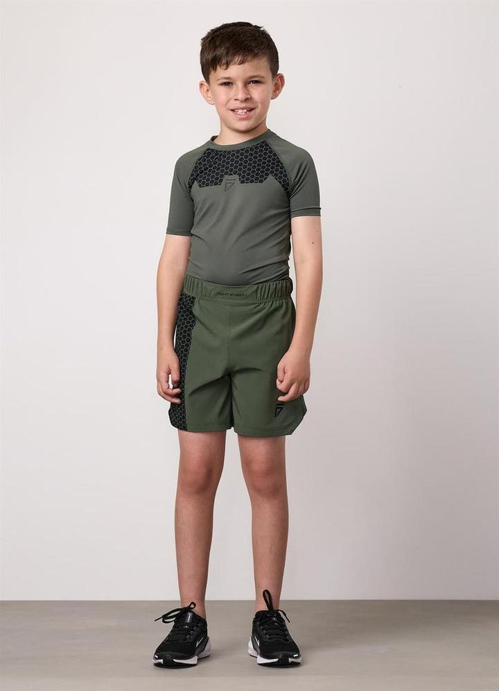Gym King Fight Division Combat Short Sleeve Kids Rash Guard - Deep Olive-Gym King