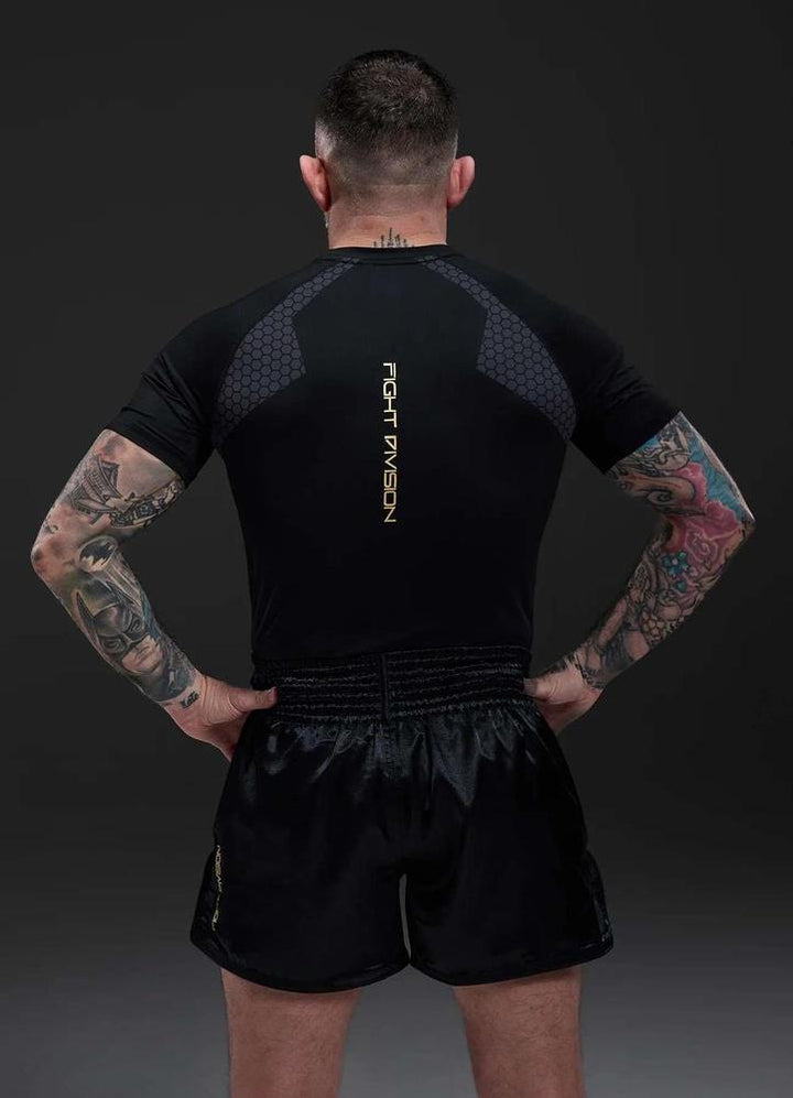 Gym King Fight Division Combat Short Sleeve Rash Guard - Black-Gym King