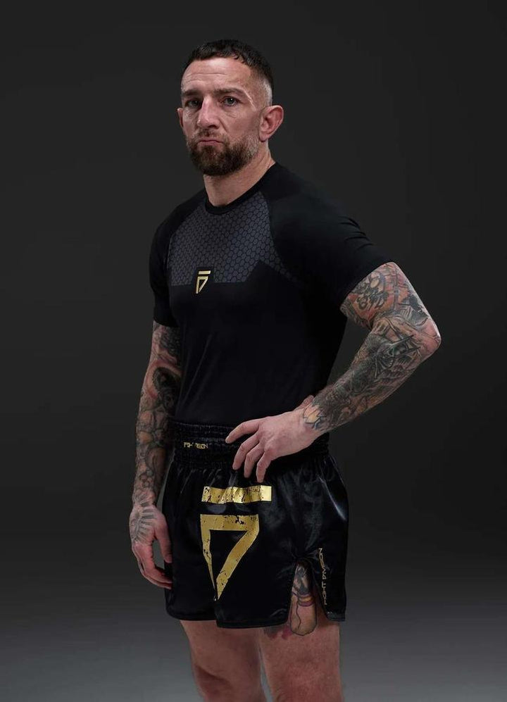 Gym King Fight Division Combat Short Sleeve Rash Guard - Black-Gym King