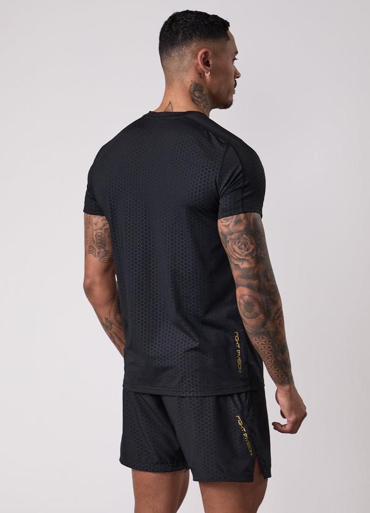 Gym King Fight Division Debossed Training Tee - Black/Gold-Gym King