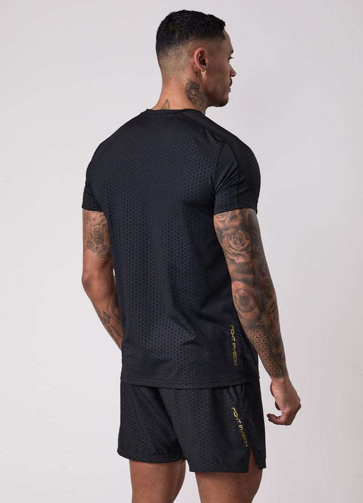 Gym King Fight Division Debossed Training Tee - Black/Gold-Gym King
