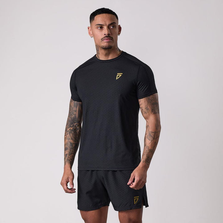 Gym King Fight Division Debossed Training Tee - Black/Gold