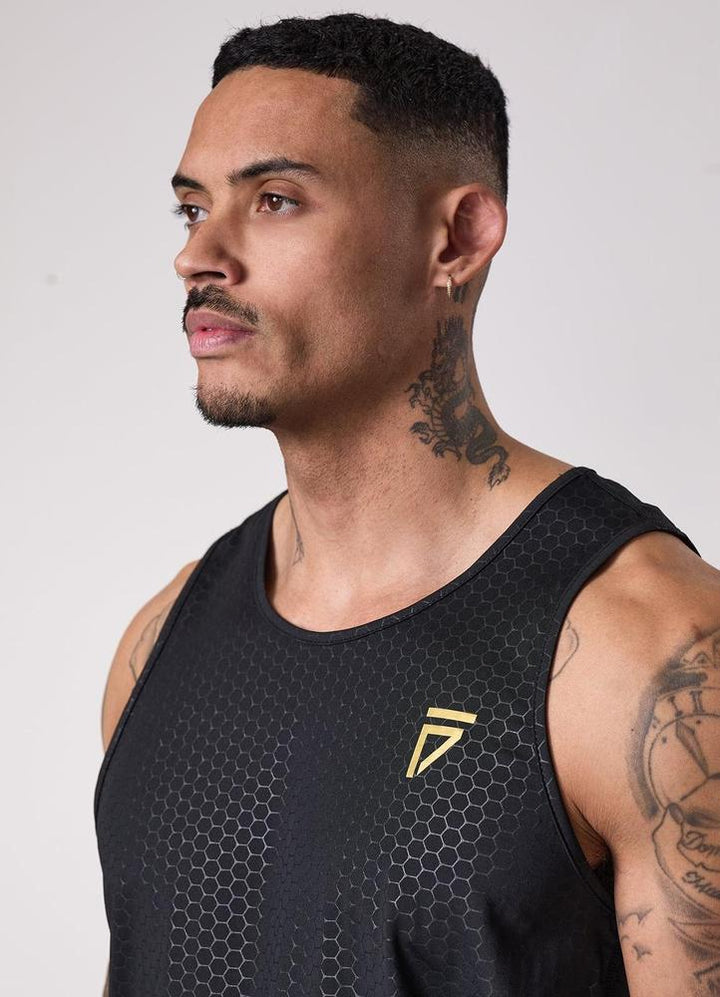 Gym King Fight Division Debossed Training Vest - Black/Gold-Gym King
