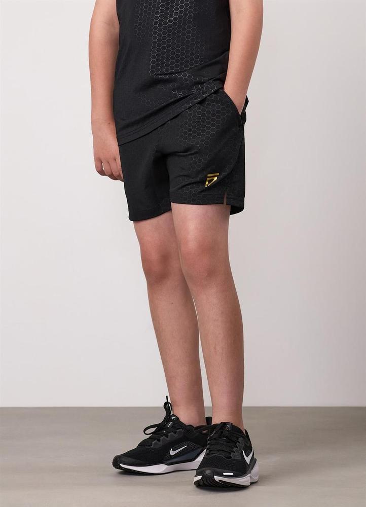 Gym King Fight Division Kids Debossed Training 5" Shorts - Black/Gold-Gym King