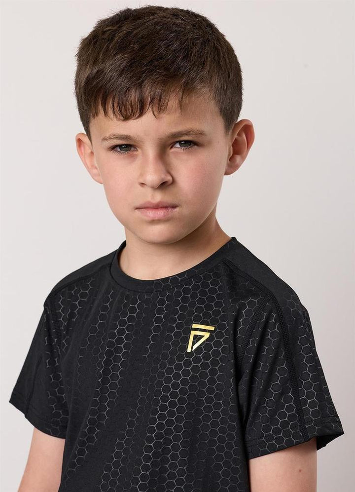 Gym King Fight Division Kids Debossed Training Tee - Black/Gold-Gym King