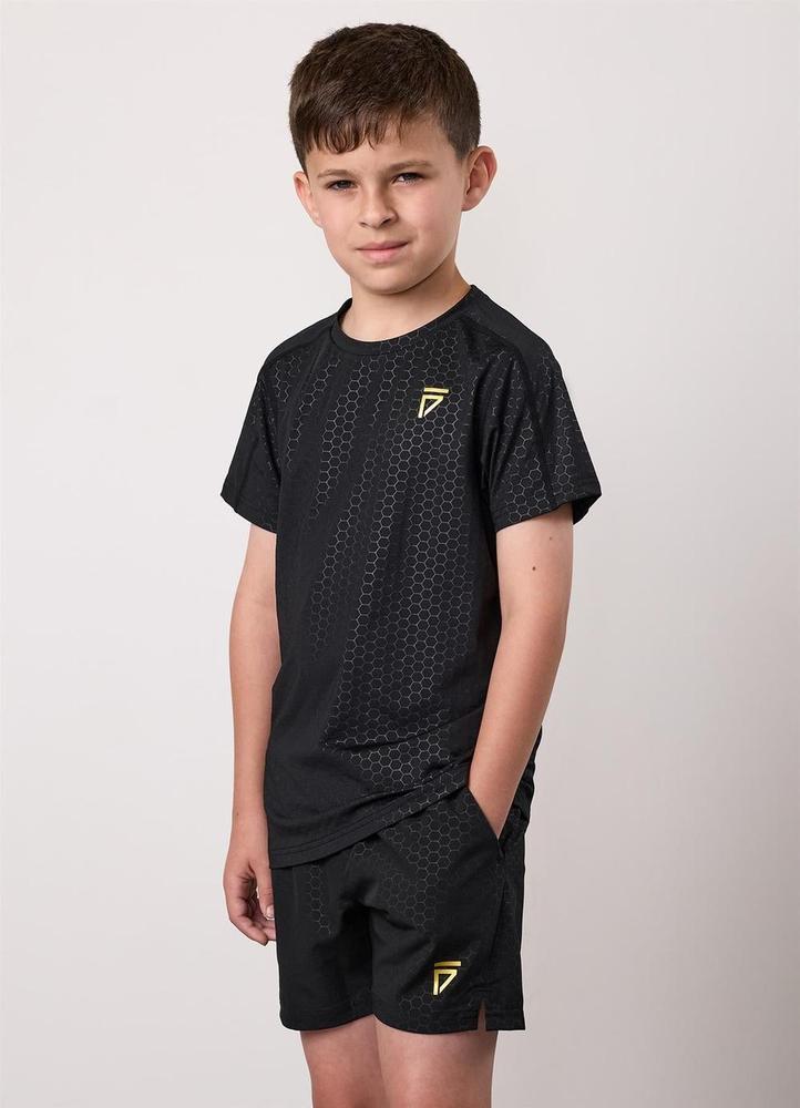 Gym King Fight Division Kids Debossed Training Tee - Black/Gold-Gym King