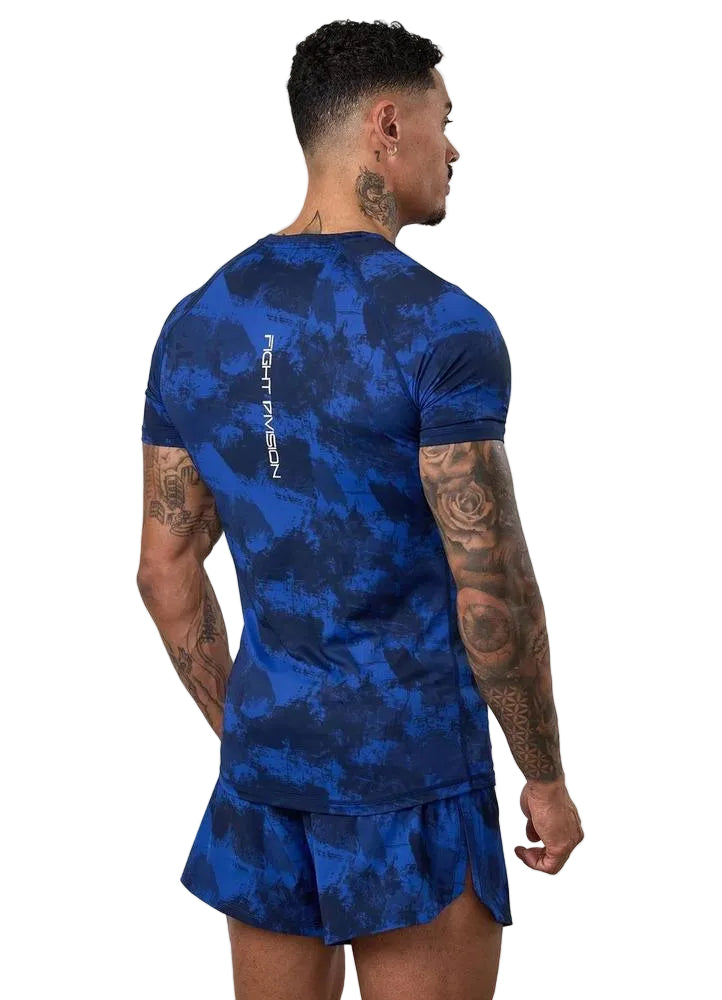 Gym King Fight Division Short Sleeve Rash Guard - Blue Abstract Print-Gym King