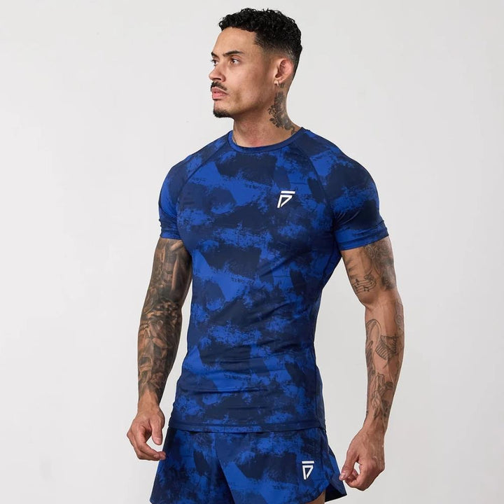 Gym King Fight Division Short Sleeve Rash Guard - Blue Abstract Print-Gym King